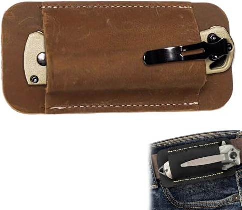 Leather Pocket Belt Knife Case, Handmade Knife Holster, Horizontal Carry Pocket Knife Sheath for Outdoor Climbing, Camping, Hiking, EDC Pocket Organizer (Brown)