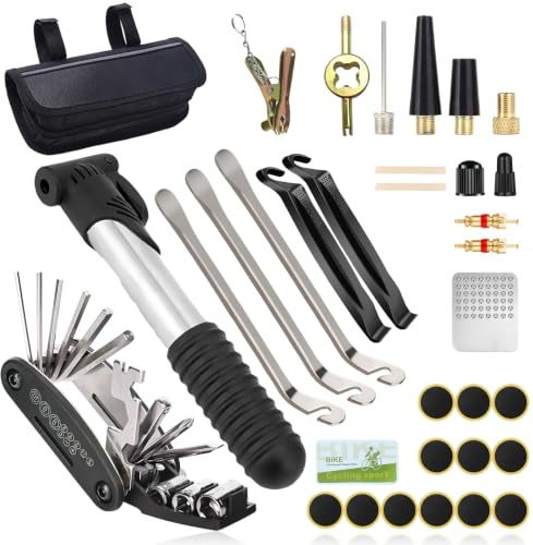 Bike Repair Tool Kit,34Pcs Bicycle Puncture Tool with Repair Bag and 120PSI Bike Pump,16 in 1 Bicycle Multitool,Self Adhesive Tire Patch Repairs and Bikes Tire Levers Wrench for Mountain Bikes,MTB