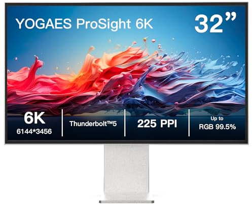 6K-Monitor, 32 Zoll IPS-6K-Display (6144×3456), YOGAES ProSight, Gehäuse und Standfuß aus Aluminiumlegierung, HDR 600, Helligkeit von 450 cd/m², höhenverstellbar, Kontrastverhältnis 2000:1 (IPS Panel)
