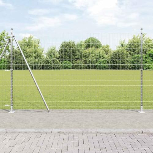 Recinzione a bastoncini, recinzione con pali in argento, 1,5 x 10 m, in acciaio, per giardino, recinzione di sicurezza