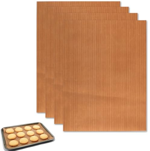 4 Tappetini Carta da Forno Riutilizzabili, Fogli di Teflon per Forno 30 x 40 cm, Lavabili in Lavastoviglie, per Pasticceria e Cottura