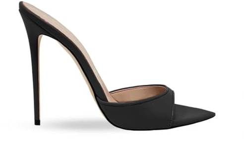 Generico Mules Tacco A Spillo Punta Stretta Punta Aperta Senza Retro Facili da Indossare Tacco Alto Scarpe Eleganti Tomaia Liscia Design Leopardato Festa Sera,Nero,40 EU
