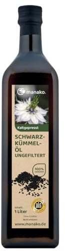 manako schwarzkümmelöl, non filtrée, naturel, 1000 ml Bouteille en verre, pack de 1 (1 x 1 l)