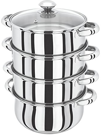 Crystals™ 24cm INDUCTION HOB COMPATIBLE 5 Piece 4-tier Stainless Steel Steamer With Glass Lid