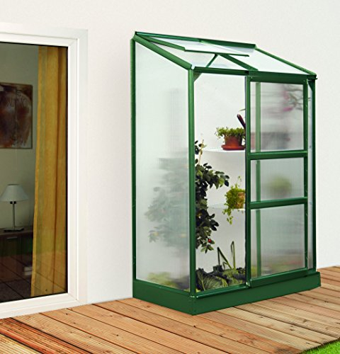 Gartenwelt Riegelsberger Anlehngewächshaus Ida - Ausführung: 900 HKP 4 mm dunkelgrün, Fläche: ca. 0,9 m², mit 1 Dachfenster, Sockelmaß: 0,65 x 1,30 m