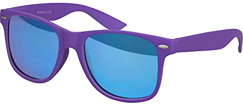 Hochwertige Nerd-Sonnenbrille, Retro, Vintage, Gummi, Unisex, mit Federscharnier, 101 Farben, Blau