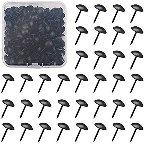 INCREWAY Lot de 200 clous décoratifs ronds de 1,1 cm avec boîte, kit d'épingles à clous pour meubles rembourrés, tableau en liège ou projets de bricolage, noir