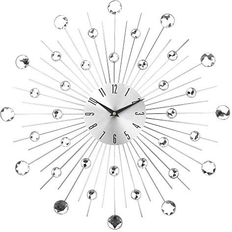 Timelike Orologio da Parete in Metallo, Stella di Cristallo Orologio da Parete con Brillantini Grande per Cucina Salotto Decorazione Casa (Round-50cm)