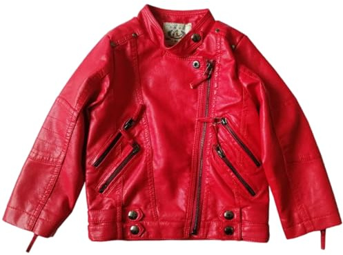 Lengender Chaqueta de Piel Sintética Infantil Niña Abrigo corto PU Cuero Chaqueta Biker Invierno Otoño