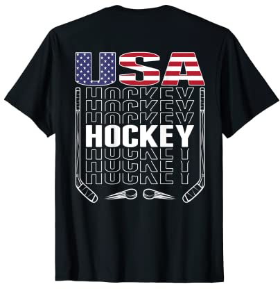 America Ice Hockey Fans Jersey USA Flag Support Hockey Team Women Kids Men T-Shirt