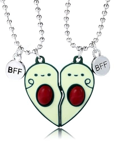 Hifot 2 Stück Halskette Damen Silber Freundschaftskette, Bff Ketten für 2 Mädchen, Kette Herz Anhänger, Avocado Halskette Lang für Frauen Freundin Geschenk Personalisierter Schmuck