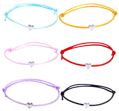 WKRTDY braccialetti dell'amicizia con cuori colorati, Braccialetti dell'Amicizia, Set da 6 per donne, ragazze, amici e altro! Regolabili e perfetti come regalo per bambini e migliori amiche