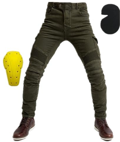 HOMDECR Hommes Pantalon Moto,Jeans Moto Très Extensible Respirant Imperméable Randonnee Pantalon De Travail Cargo Racewear Protection Moto Pantalon Avec 4 Protéger Pads Amovibles (Vert,XL)