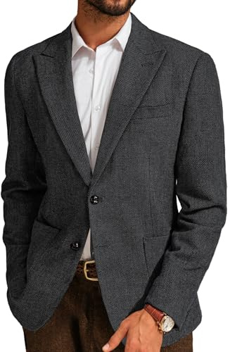 PJ PAUL JONES herr brittisk ullblandning blazer två knappar vintage tweed sportjacka, Mörkgrått, M