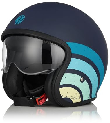 ORIGINE Casque de Moto Jet Casque de Scooter avec Lunettes ECE 22-06 (Heritage Matt Blue, XL)