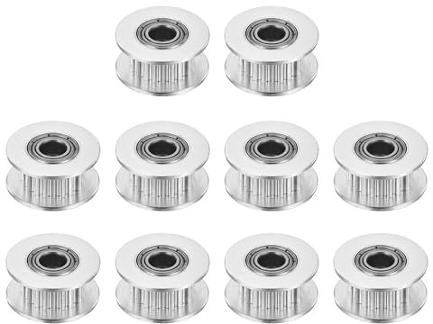 sourcing map 2GT Idler Pulley 20 Teeth 5mm Bore Aluminum Timing Pulley Wheel for 6mm Width 20T Timing Belt for 3D Printer, CNC, Timing Belt-10 Pcs Silver