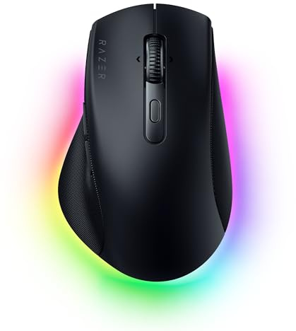 Razer Pro Click V2 - Souris Ergonomique sans Fil - Assistance IA - Capteur Optique 30K - Autonomie de 3,5 Mois (14 Zones Chroma RGB, molette de Souris HyperScroll inclinable) Noir