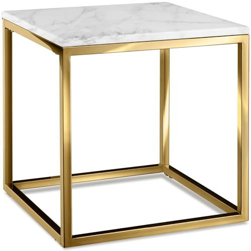 tectake® Couchtisch, Kleiner Tisch, Beistelltisch Metall und Marmor, Wohnzimmer Möbel, Coffee Table, Beistelltisch, Nachttisch, Sofatisch, Kaffeetisch modern, Kleinmöbel - Gold/weiß