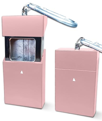 Jeuristic Ashtrays for Cigarettes Portable Pocket Ashtray - Pack of 2 Premium Fireproof ABS Metal Smell Proof Cool Travel Ashtrays with Keychain Outdoor Butt Disposal Box Fancy Cute Ashtray Pink