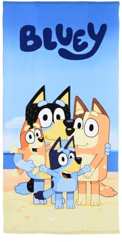 CARTOON Telo Mare Bluey 70x140 cm Asciugamano Microfibra 100% Poliestere 240 GSM Leggero e Assorbente per Mare e Piscina