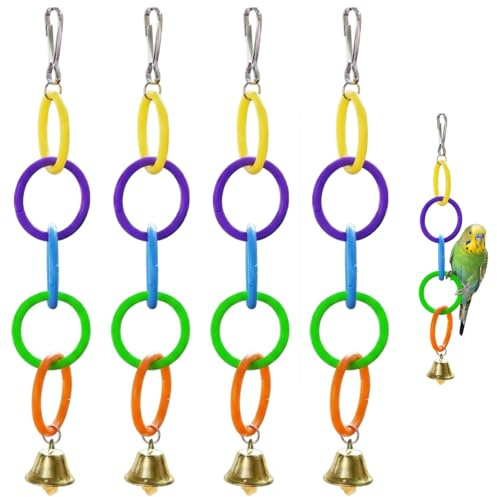Budgie Swing, Bird Toys for Caged Birds, Parrot Swing, Bird Swing, Bird Toys, Four-Piece Set with Five-Colour Rings and Two Three-Colour Rings, 51MM Double Cu