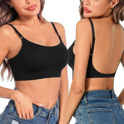 Crewhpo Soutien Gorge Dos Nu Invisible sans Armature Dos Plongeant Confort | Tissu Doux Extensible, Dos Plongeant, Bretelles Fines Croisées, Finition Discrète, Robes Dos Nu Cols Bas