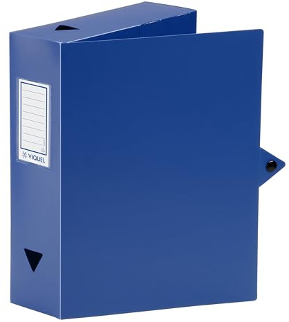 Viquel - Boite de Classement Documents A4 ESSENTIEL - Dos 8 cm - Plastique Souple Résistant - Porte-Étiquette - Bouton Pression - Fabriqué en France - Bleu