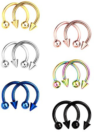 BBTO 12 Pièces Nez Goujons Septum en Acier Inoxydable Fer à Cheval Hoop Stud Anneaux de Piercing pour Sourcils d'oreille Tragus Lip, Couleurs Assorties