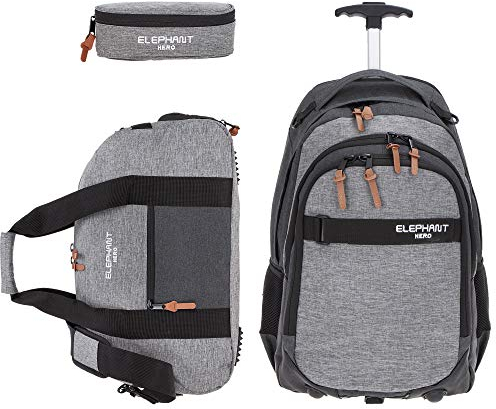 3 Teile Set: Trolley Elephant Hero Signature Schultrolley Trolly Sporttasche Mäppchen (Two Tone Grey (grau/anthrazit))