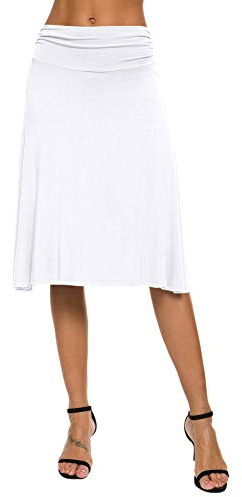 EXCHIC Femme Élégant Taille Elastique A-Ligne Yoga Jupe Solide été Midi Jupe