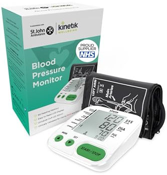 Kinetik Wellbeing Home Use Blood Pressure Monitor - Used by the NHS - Fully Automatic Upper Arm Blood Pressure Machine with Universal Cuff (22-42cm), Digital Sphygmomanometer Tester Kit