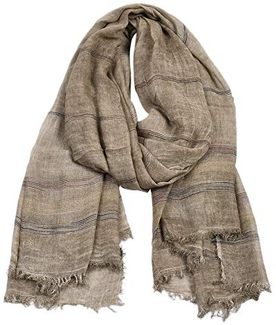 GOMUNI Unisex Gestreifter Schal Baumwoll Leinen Weich Warm Großer Schal 190 * 90 cm Khaki