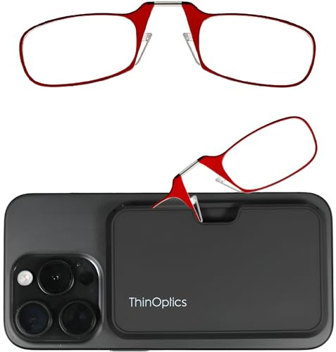 ThinOptics Läsglasögon 2,00, Röda Bågar, Hopfällbara, Kompakt Fodral, Tunna | Näsklämma och Hopfällbar Design med Okrossbara Polykarbonatlinser, Kompakt Fodral, Väger Lite, Unisex, För Män och Kvinnor