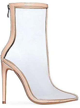 SXFJF Stivaletti delle Donne, Signore Femminile A Punta Le Dita dei Piedi Tacco Alto Stivali in PVC Trasparente Stiletto Sexy Stivali Partito,Flesh,39