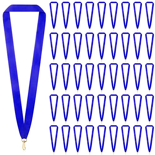 Berlune 100 st halsband med snäppklämmor tom medalj solid utmärkelse bandnyckelband platt prishållare för barn vuxna student tävlingar sport festprestation (blå)