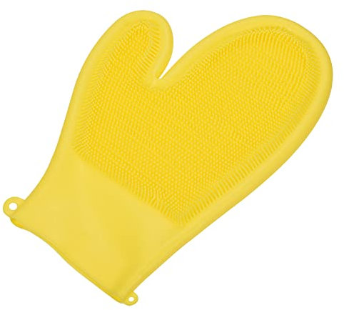 QUARKZMAN Geschirr Spülhandschuhe mit Schrubber Silikon Reinigung Handschuhe Doppelseitige Bürste für Waschen von Küche Bad Gelb