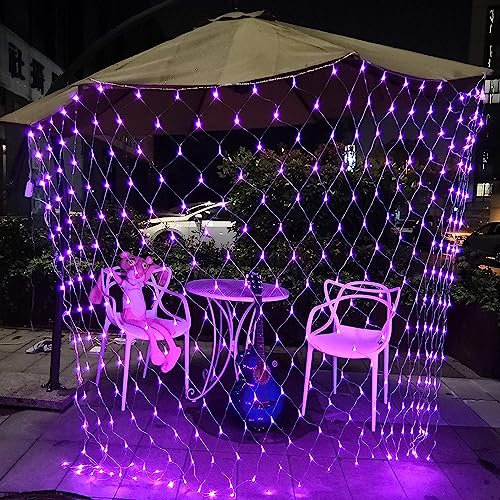 HULUBO Luci Della Stringa Della Rete Solare,Luci Della Rete Solare all'aperto 3m x 2m 200LED Backyard Patio Luce Net Balcone Recinzione Mesh Fairy Light String Outdoor Impermeabile (Rosa)