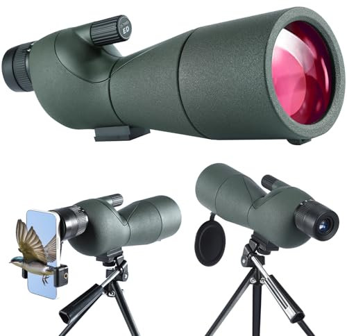 25–75 x 60 ED Spektiv für Zielschießen mit ausziehbarem Stativ, Handy-Adapter, Tragetasche, Spektiv für Vogelbeobachtung, Astronomie, Sternenbeobachtung, Jagd, wasserdichtes Spotter-Zielfernrohr