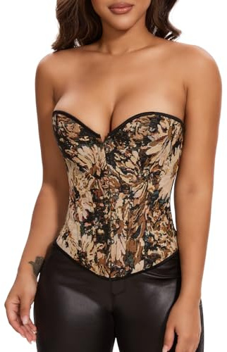 SLIMBELLE Corset Renaissance pour femme avec imprimé floral vintage (FR/ES, Alpha/lettres, TG, Taille normale, Taille normale, Tournesol)