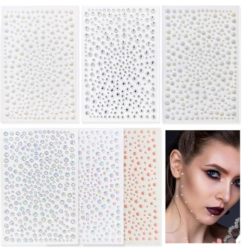 6 PCS Strass Autocollants Cristal, Strass Autocollant Diamant Cristal pour Strass Visage Maquillage Décoration Ongles Strass Bijoux pour DIY Artisanat Nail Body Maquillage Décoration Scrapbooking