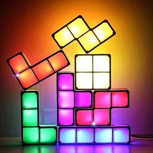Vmxlso Luz Nocturna Apilable, 7 Colores Bloqueo de Inducción Lámpara de Mesa, 3D Rompecabezas LED Lamparas de Mesita de Noche, DIY Bloque Mágico Lampara Noche Juguetes para Niños Dormitorio Decoración