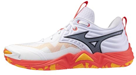Mizuno Wave Momentum 4 Elite Unisex Volleyball Shoe, White-Fiery Coral, US Mens 9.5/ US Womens 11