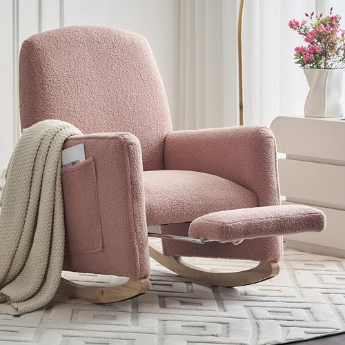 Soweiz Mecedora con taburete y sillón relax con otomano, mecedora interior alta para salón, tela de peluche, 67 x 126 x 98 cm