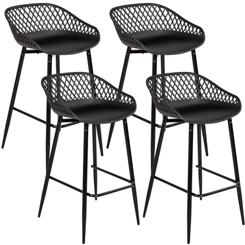 buybyroom Tabouret de Bar Lot de 4, Chaise Haute pour Cuisine, Îlot Central, Bar et Extérieur, Tabouret Haut avec Dossier et Repose-Pieds, Hauteur Assise 68cm, Pied en Métal, Noir