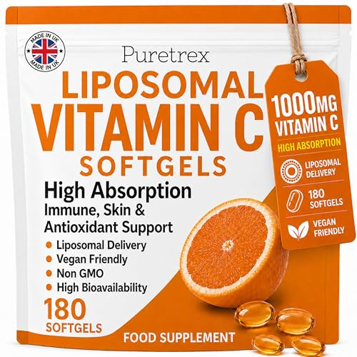 PURETREX Liposomal Vitamin C 1000mg Softgels, Zinc Quercetin BioPerine Complex, Vegan Daily Nutrition Supplement, Gentle Capsule Formula, Clean Non GMO, Made in UK, 180 Softgels