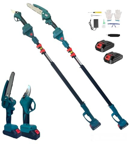 Kit Potatura Mini Motosega + Forbice Cesoia a Batteria con Asta Telescopica