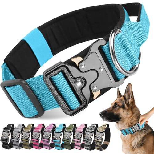 Viugex Collier Tactique pour Chien, Collier pour Chien Durable avec Poignée et Boucle en Métal, Militaire Colliers Réglable Nylon pour Petits, Moyens et Grands Chiens Entraînement (Bleu, XL)