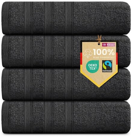 B!HOME 4er Set Premium Handtücher [100% Baumwolle] 50x100 cm, schwarz/Handtücher Weich, Saugstark & Pflegeleicht/Handtuch Perfekt für Bad, Gym & Reisen