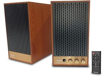 Onara Wave 80s Active Bookshelf Speakers | Retro Wooden Design | 60W RMS Powered Speakers | Bluetooth 5.3, HDMI ARC, Optical, USB, Sub Out & Line In Inputs | Dynamic Sound