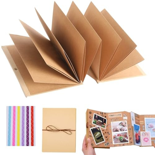 Album Scrapbooking, Album Fotografico Fai da Te, Piccolo Album Foto in Carta Kraft, Fotografico A Fisarmonica, Album Fotografico a Fisarmonica con Copertina Rigida, Perfetto per Laurea(17,5 x 11,5 cm)